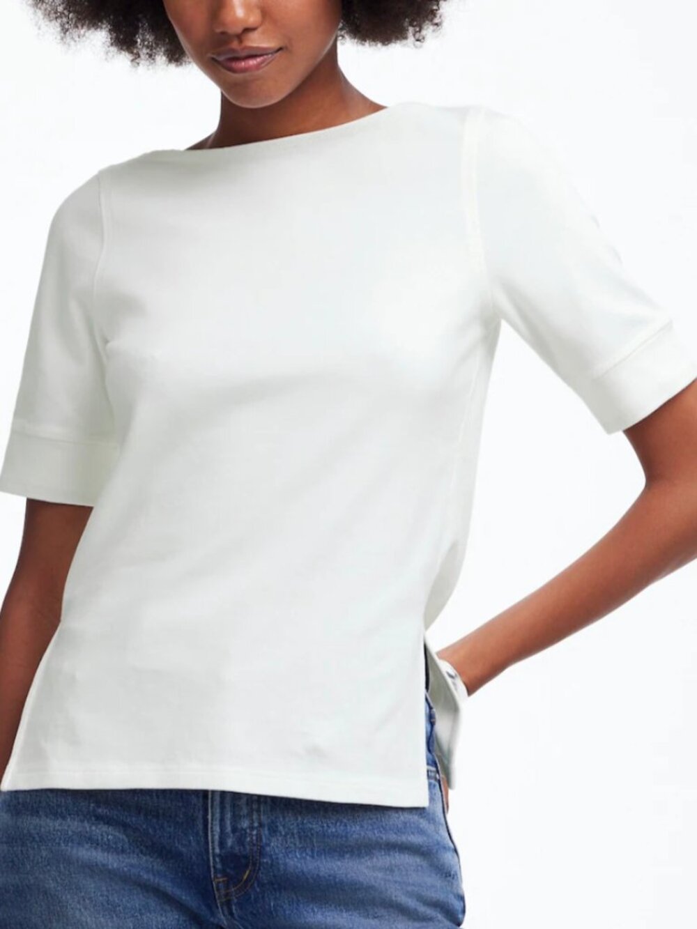 Madewell Elbow-Sleeve Boatneck Tee in White